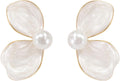 Flor Nacarada con Perla, Pendientes Florales Mujer, Latón Chapado en Oro 18K y Aguja de Plata S925, Hipoalergénicos, Pendientes Elegantes para Fiesta, Boda, Diario y Regalo