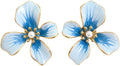 Pendientes de Flor para Mujer, Botón Azul con Perla | Latón Chapado en Oro 18K, Poste de Plata S925, Hipoalergénicos, Para Diario, Fiesta, Boda y Regalo