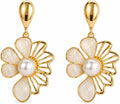 Pendientes de Flor Blanco para Mujer – Oro 18K, Perla y Plata S925