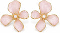 Pendientes de Flor para Mujer, Botón Rosa con Perla | Latón Chapado en Oro 18K, Poste de Plata S925, Hipoalergénicos, Para Diario, Fiesta, Boda y Regalo