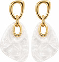 Pendientes Colgantes Mujer Chapados en Oro 18K Poste Plata S925 | Hipoalergénico, Acrílico Blanco, Geométricos con Efecto Nácar, Para Diario, Fiesta, Boda y Regalo