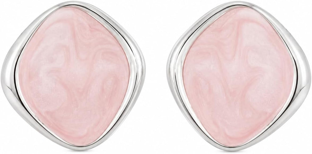 Pendientes Mujer de Latón Chapado en Oro 18K con Poste de Plata S925, Pendientes Hipoalergénicos Ligeros, Diseño Marmoleado Rosa, Pendientes Elegantes para Diario, Fiesta y Regalo