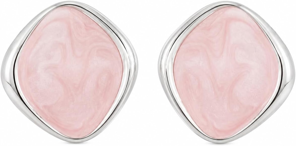 Pendientes Mujer de Latón Chapado en Oro 18K con Poste de Plata S925, Pendientes Hipoalergénicos Ligeros, Diseño Marmoleado Rosa, Pendientes Elegantes para Diario, Fiesta y Regalo