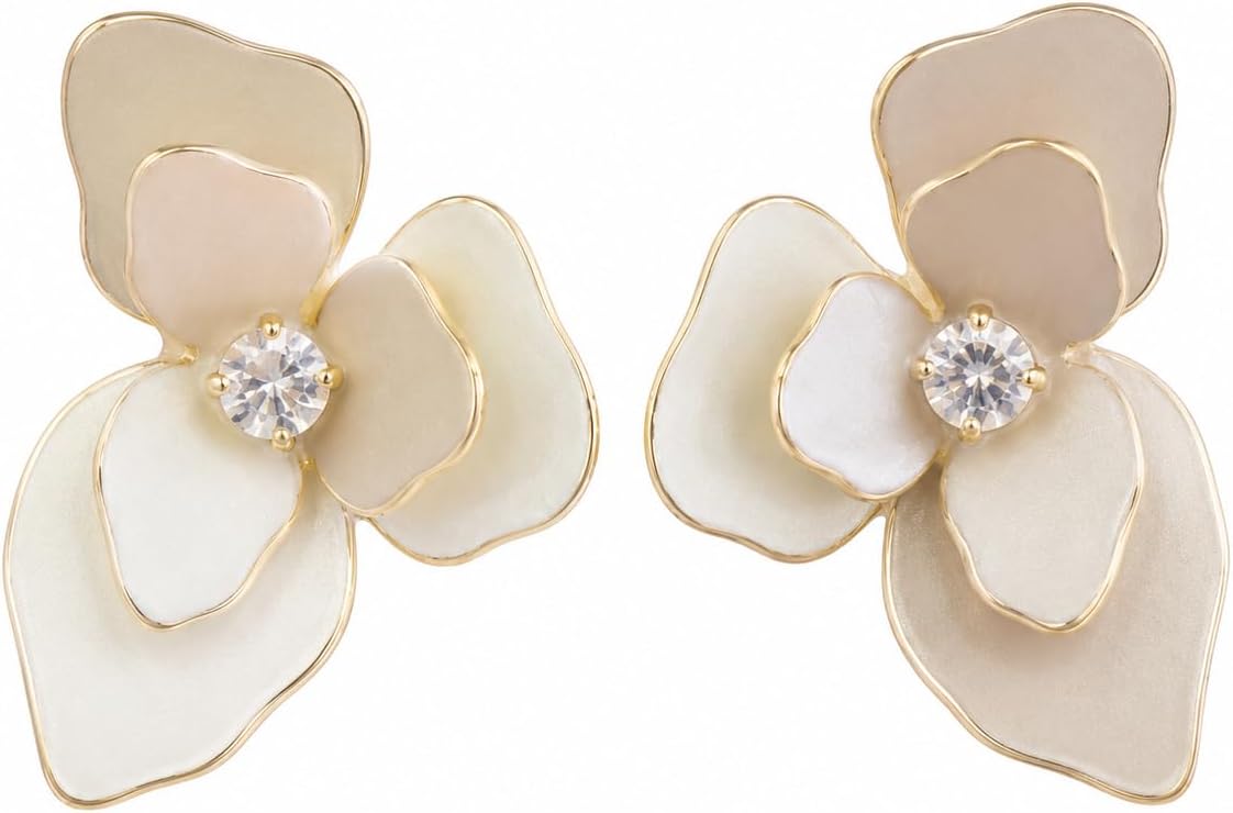 Pendientes de Flor para Mujer, Latón Chapado en Oro 18K y Poste de Plata S925, Hipoalergénicos, Elegantes para Diario, Fiesta, Boda y Regalo