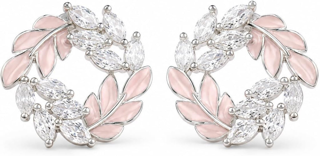 Pendientes de Botón para Mujer con Diseño de Corona de Hojas, Latón Chapado en Oro de 18K, Hipoalergénicos, Pendientes Florales con Circonitas Brillantes, Ideal para Regalo
