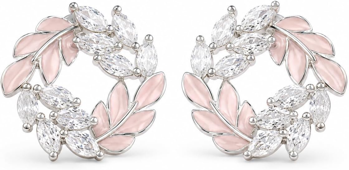 Pendientes de Botón para Mujer con Diseño de Corona de Hojas, Latón Chapado en Oro de 18K, Hipoalergénicos, Pendientes Florales con Circonitas Brillantes, Ideal para Regalo