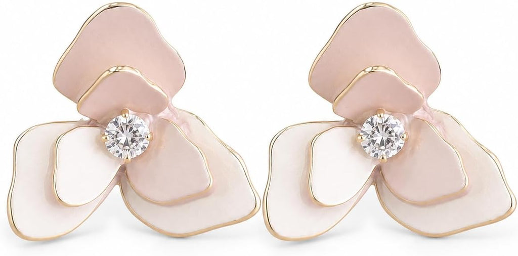 Pendientes de Flor Rosa para Mujer, Latón Chapado en Oro 18K y Poste de Plata S925, Hipoalergénicos, Elegantes para Diario, Fiesta, Boda y Regalo