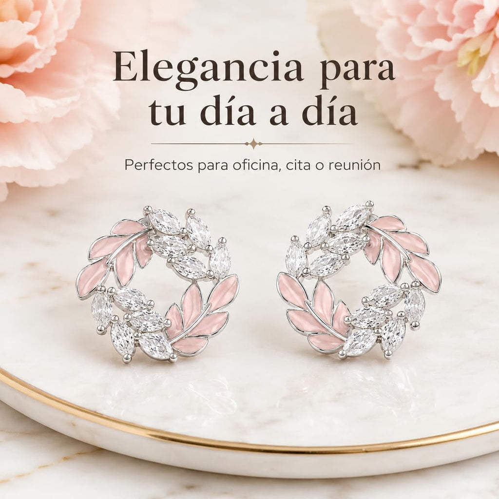 Pendientes de Botón para Mujer con Diseño de Corona de Hojas, Latón Chapado en Oro de 18K, Hipoalergénicos, Pendientes Florales con Circonitas Brillantes, Ideal para Regalo