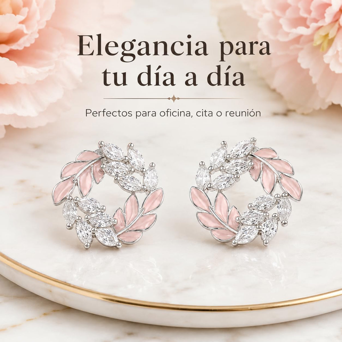 Pendientes de Botón para Mujer con Diseño de Corona de Hojas, Latón Chapado en Oro de 18K, Hipoalergénicos, Pendientes Florales con Circonitas Brillantes, Ideal para Regalo