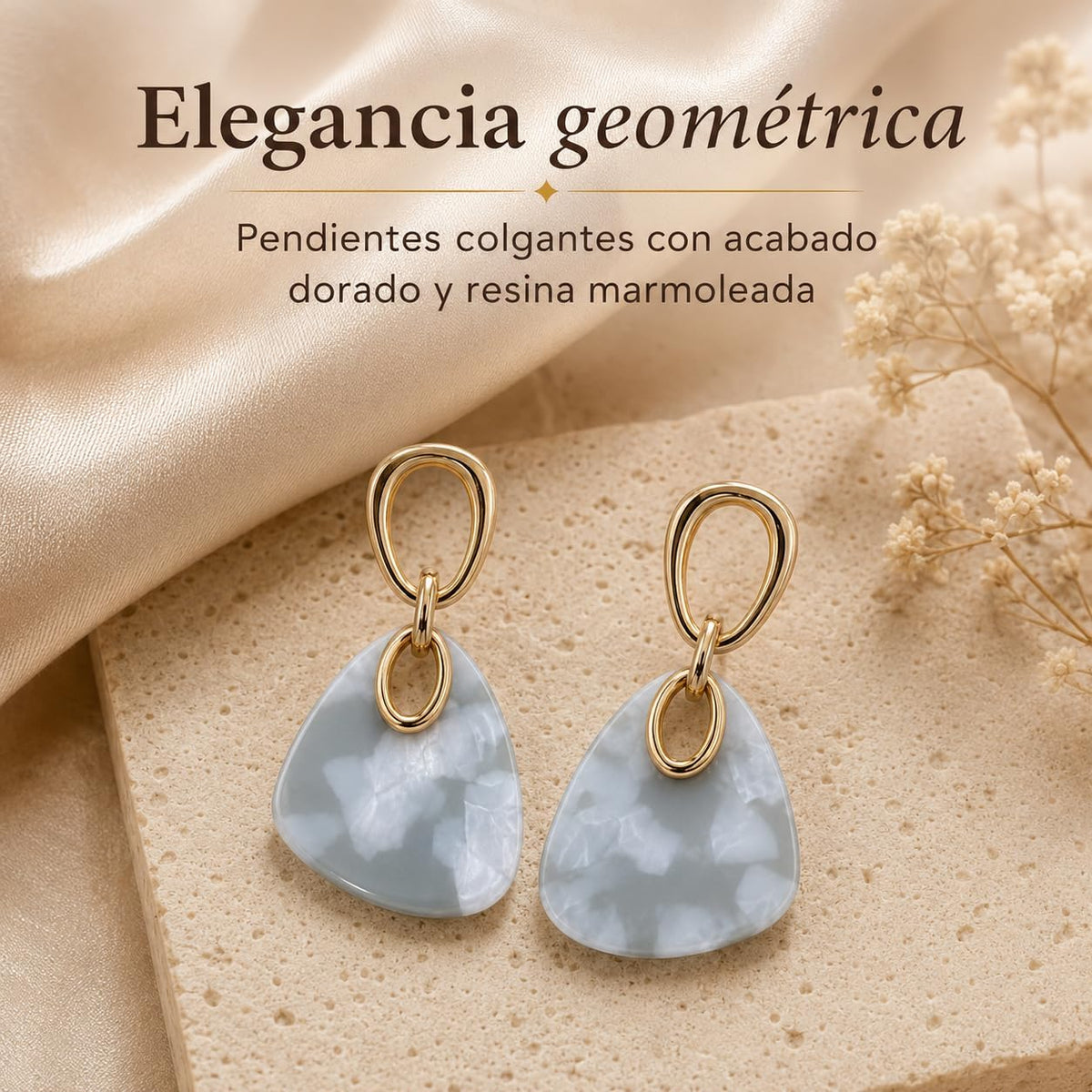Pendientes Largos Colgantes Mujer, Plata S925, Oro 18K, Acrílico Azul | Hipoalergénicos, Latón Chapado en Oro 18K, Marmoleado Azul Gris, Elegantes para Fiesta, Regalo