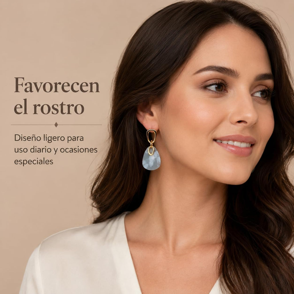 Pendientes Largos Colgantes Mujer, Plata S925, Oro 18K, Acrílico Azul | Hipoalergénicos, Latón Chapado en Oro 18K, Marmoleado Azul Gris, Elegantes para Fiesta, Regalo