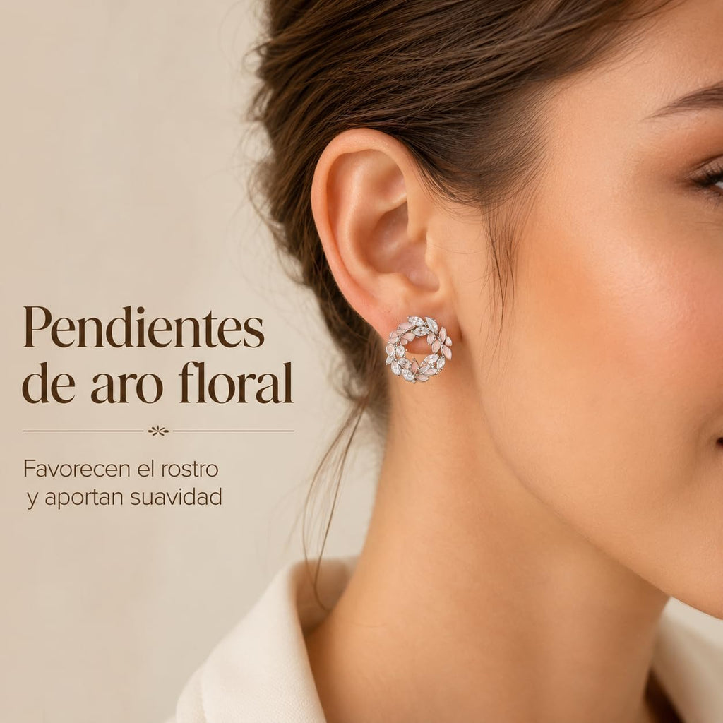 Pendientes de Botón para Mujer con Diseño de Corona de Hojas, Latón Chapado en Oro de 18K, Hipoalergénicos, Pendientes Florales con Circonitas Brillantes, Ideal para Regalo