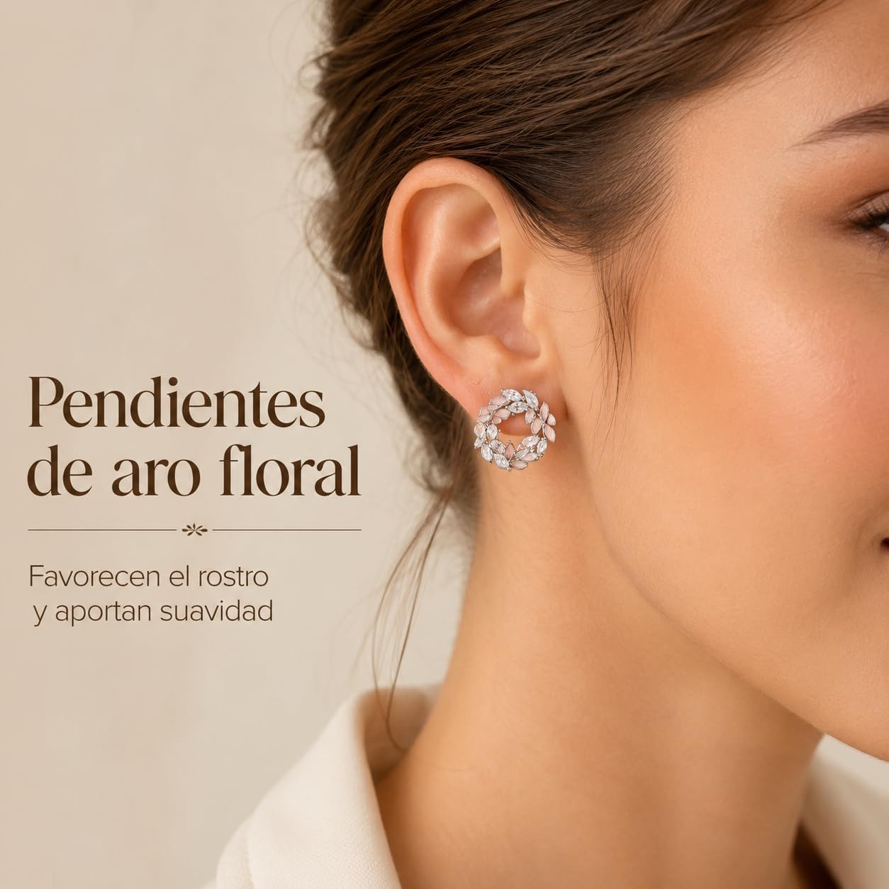 Pendientes de Botón para Mujer con Diseño de Corona de Hojas, Latón Chapado en Oro de 18K, Hipoalergénicos, Pendientes Florales con Circonitas Brillantes, Ideal para Regalo