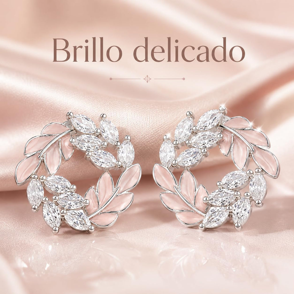 Pendientes de Botón para Mujer con Diseño de Corona de Hojas, Latón Chapado en Oro de 18K, Hipoalergénicos, Pendientes Florales con Circonitas Brillantes, Ideal para Regalo