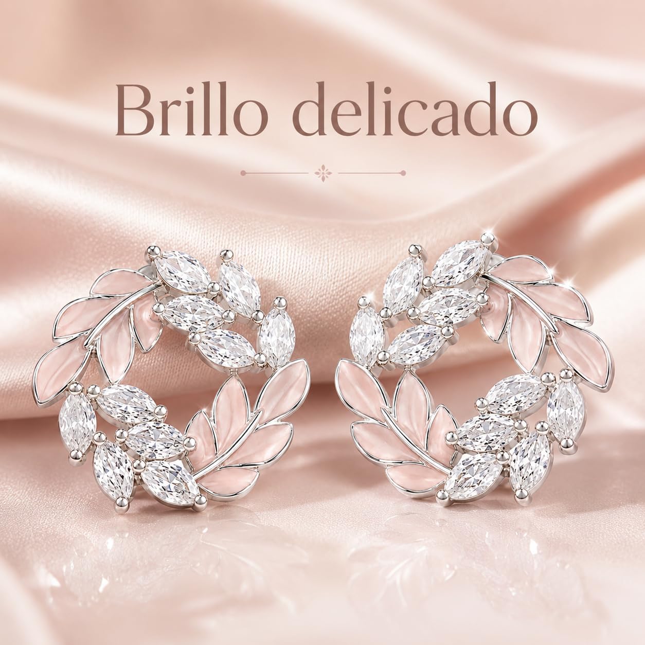 Pendientes de Botón para Mujer con Diseño de Corona de Hojas, Latón Chapado en Oro de 18K, Hipoalergénicos, Pendientes Florales con Circonitas Brillantes, Ideal para Regalo