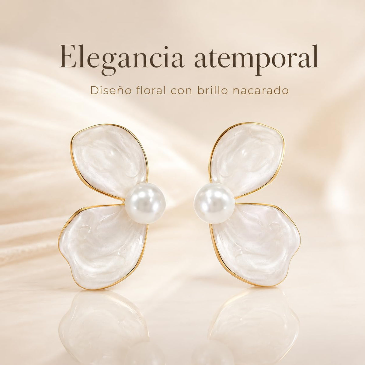 Flor Nacarada con Perla, Pendientes Florales Mujer, Latón Chapado en Oro 18K y Aguja de Plata S925, Hipoalergénicos, Pendientes Elegantes para Fiesta, Boda, Diario y Regalo