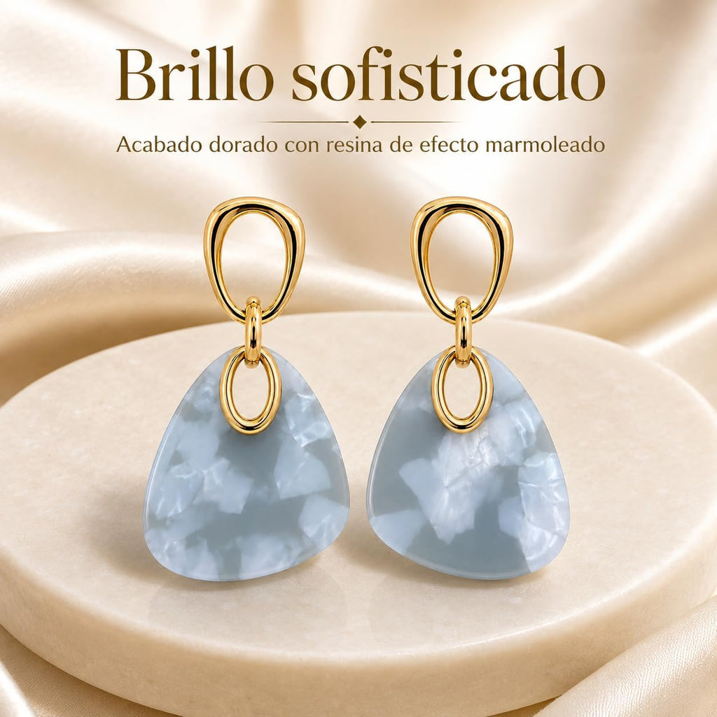 Pendientes Largos Colgantes Mujer, Plata S925, Oro 18K, Acrílico Azul | Hipoalergénicos, Latón Chapado en Oro 18K, Marmoleado Azul Gris, Elegantes para Fiesta, Regalo