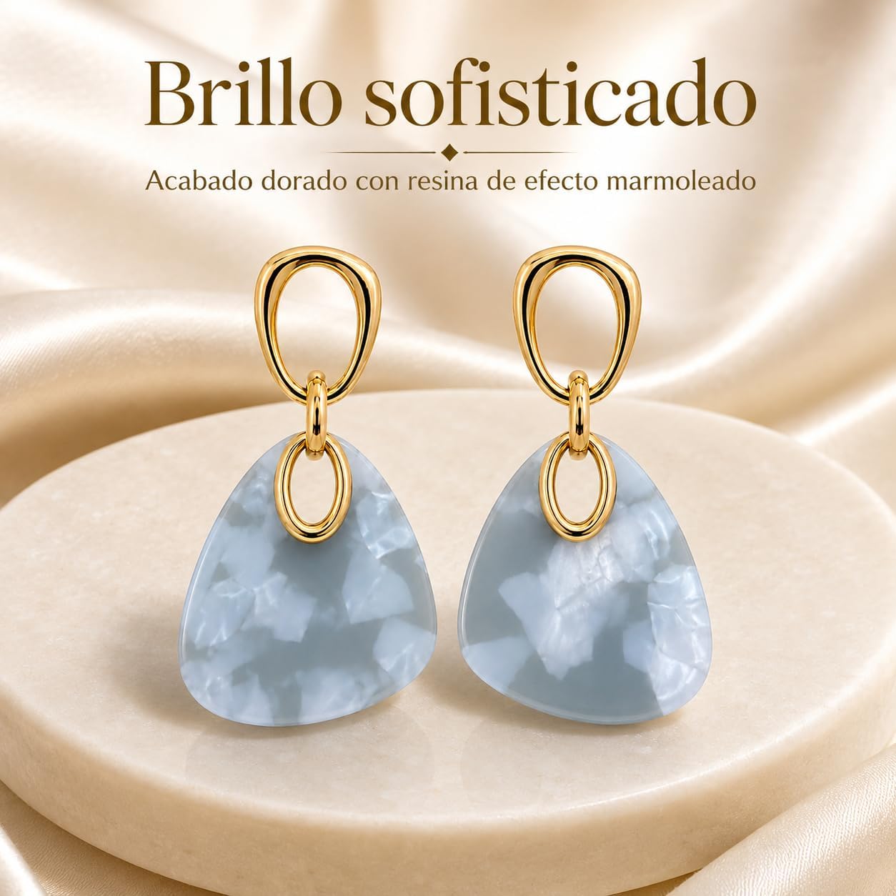 Pendientes Largos Colgantes Mujer, Plata S925, Oro 18K, Acrílico Azul | Hipoalergénicos, Latón Chapado en Oro 18K, Marmoleado Azul Gris, Elegantes para Fiesta, Regalo