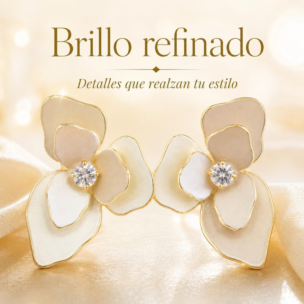 Pendientes de Flor para Mujer, Latón Chapado en Oro 18K y Poste de Plata S925, Hipoalergénicos, Elegantes para Diario, Fiesta, Boda y Regalo