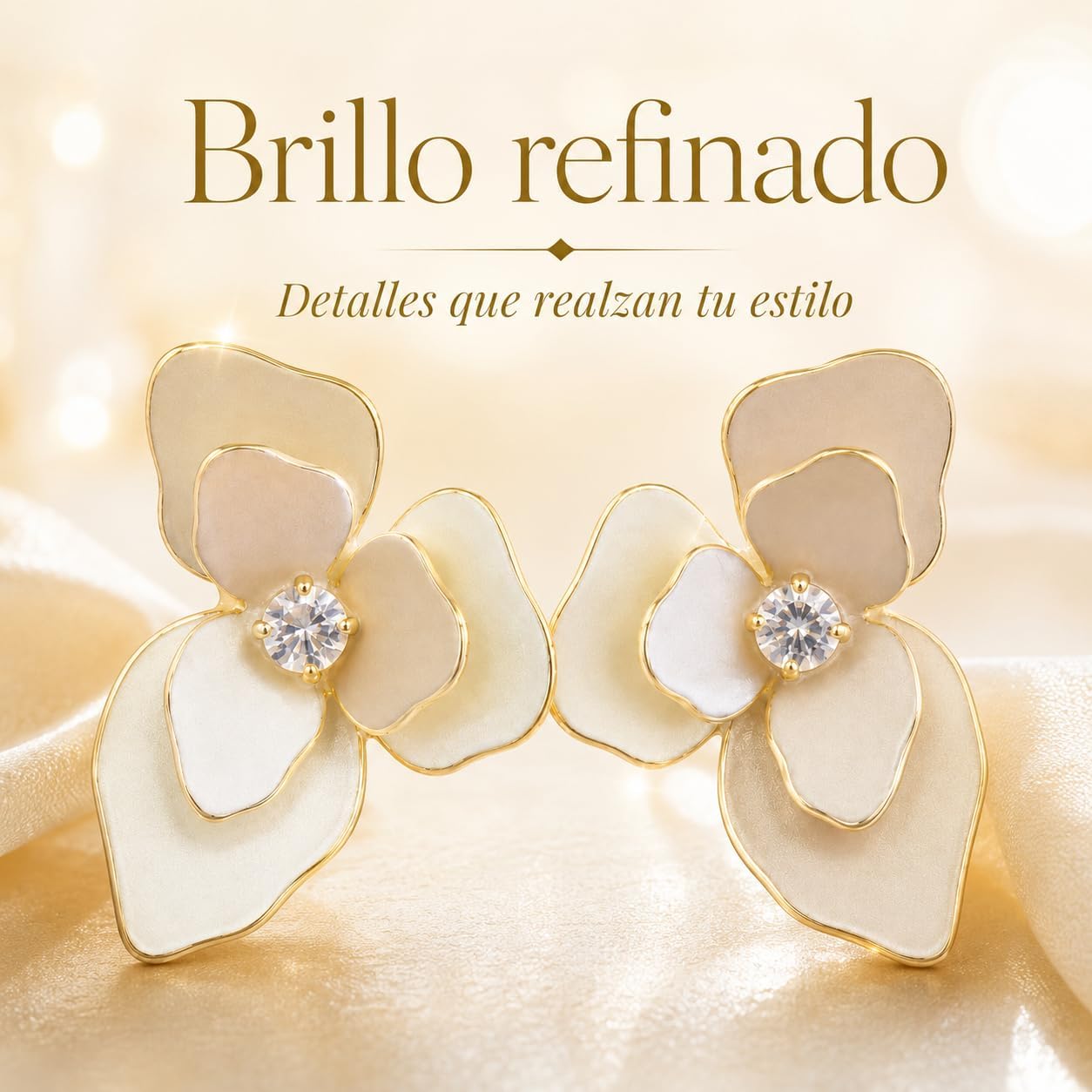 Pendientes de Flor para Mujer, Latón Chapado en Oro 18K y Poste de Plata S925, Hipoalergénicos, Elegantes para Diario, Fiesta, Boda y Regalo
