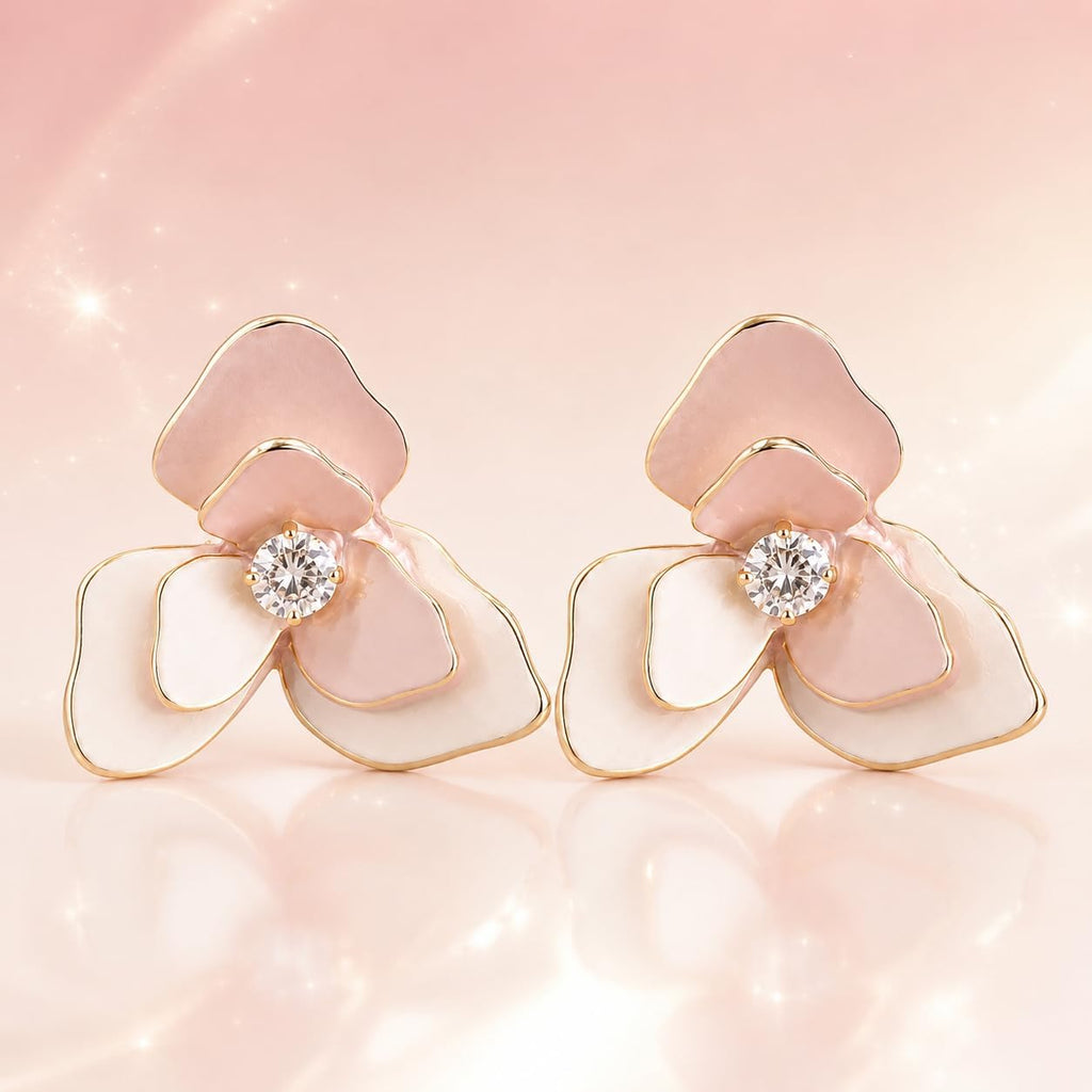 Pendientes de Flor Rosa para Mujer, Latón Chapado en Oro 18K y Poste de Plata S925, Hipoalergénicos, Elegantes para Diario, Fiesta, Boda y Regalo