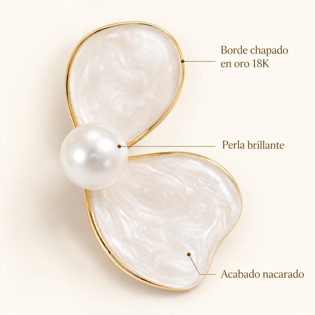 Flor Nacarada con Perla, Pendientes Florales Mujer, Latón Chapado en Oro 18K y Aguja de Plata S925, Hipoalergénicos, Pendientes Elegantes para Fiesta, Boda, Diario y Regalo