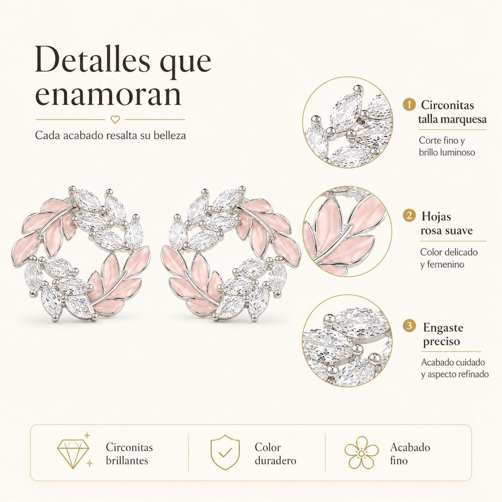 Pendientes de Botón para Mujer con Diseño de Corona de Hojas, Latón Chapado en Oro de 18K, Hipoalergénicos, Pendientes Florales con Circonitas Brillantes, Ideal para Regalo