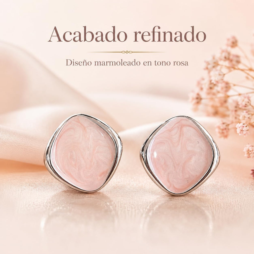 Pendientes Mujer de Latón Chapado en Oro 18K con Poste de Plata S925, Pendientes Hipoalergénicos Ligeros, Diseño Marmoleado Rosa, Pendientes Elegantes para Diario, Fiesta y Regalo