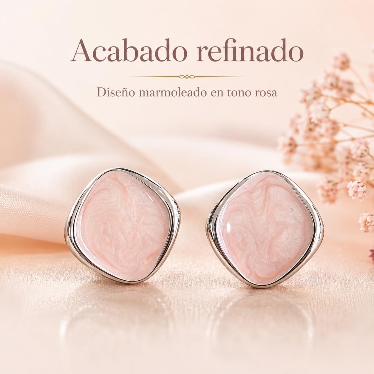 Pendientes Mujer de Latón Chapado en Oro 18K con Poste de Plata S925, Pendientes Hipoalergénicos Ligeros, Diseño Marmoleado Rosa, Pendientes Elegantes para Diario, Fiesta y Regalo