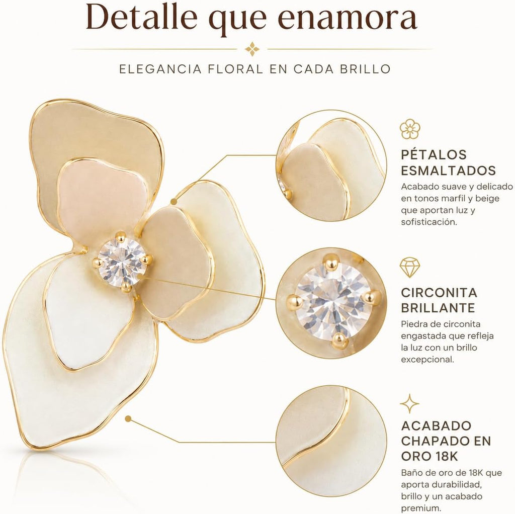 Pendientes de Flor para Mujer, Latón Chapado en Oro 18K y Poste de Plata S925, Hipoalergénicos, Elegantes para Diario, Fiesta, Boda y Regalo