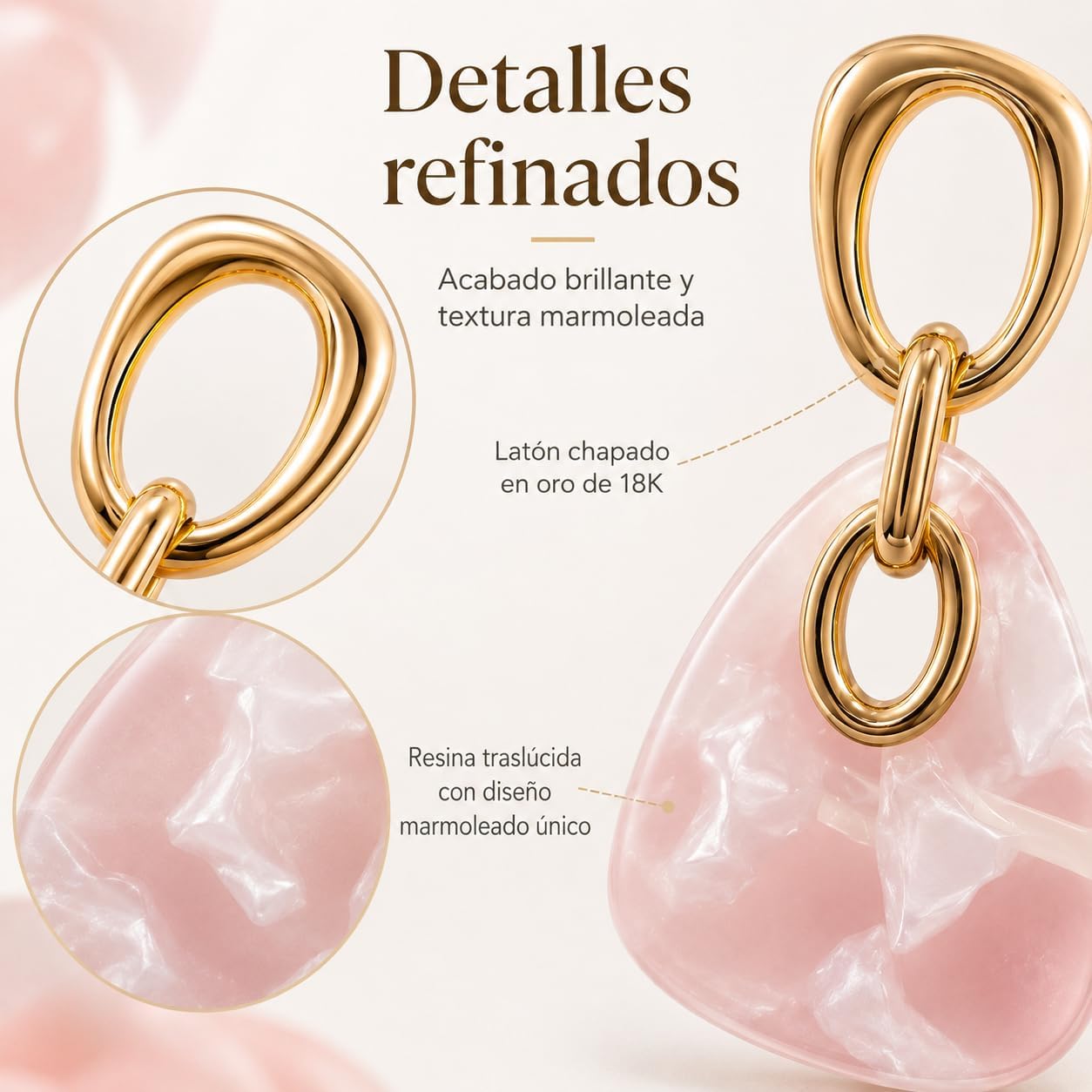 Pendientes Largos Colgantes Mujer, Plata S925, Oro 18K, Acrílico Rosa | Hipoalergénicos, Latón Chapado en Oro 18K, Marmoleado Rosa, Elegantes para Fiesta, Regalo