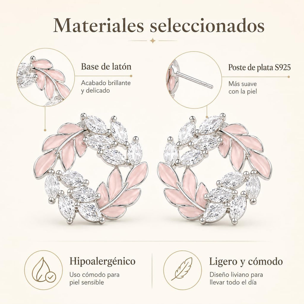 Pendientes de Botón para Mujer con Diseño de Corona de Hojas, Latón Chapado en Oro de 18K, Hipoalergénicos, Pendientes Florales con Circonitas Brillantes, Ideal para Regalo