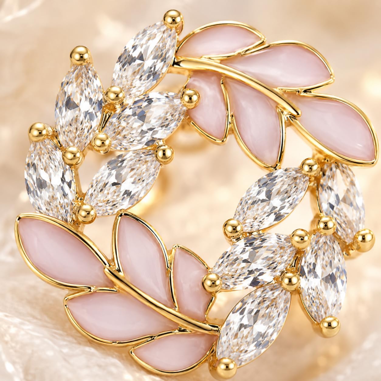 Pendientes de Botón para Mujer con Diseño de Corona de Hojas, Latón Chapado en Oro de 18K, Hipoalergénicos, Pendientes Florales con Circonitas Brillantes, Ideal para Regalo