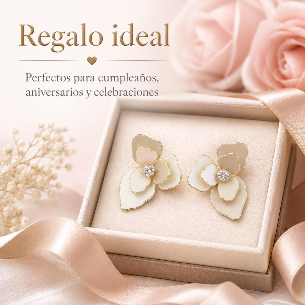 Pendientes de Flor para Mujer, Latón Chapado en Oro 18K y Poste de Plata S925, Hipoalergénicos, Elegantes para Diario, Fiesta, Boda y Regalo