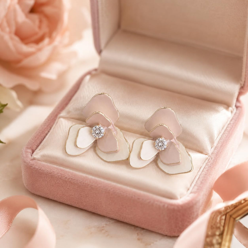 Pendientes de Flor Rosa para Mujer, Latón Chapado en Oro 18K y Poste de Plata S925, Hipoalergénicos, Elegantes para Diario, Fiesta, Boda y Regalo