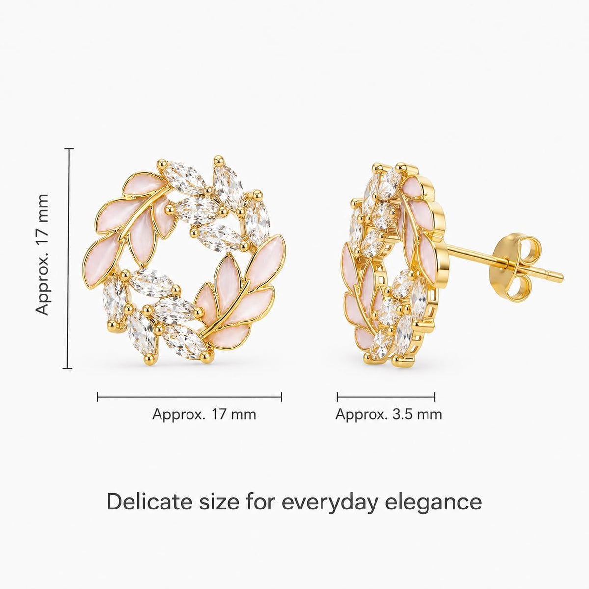 Pendientes de Botón para Mujer con Diseño de Corona de Hojas, Latón Chapado en Oro de 18K, Hipoalergénicos, Pendientes Florales con Circonitas Brillantes, Ideal para Regalo
