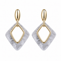 Pendientes de Mujer Geométricos Dorados 18K | Diseño Largo con Rombo Marmoleado Azul, Aguja Plata S925 Hipoalergénica, Latón Chapado en Oro