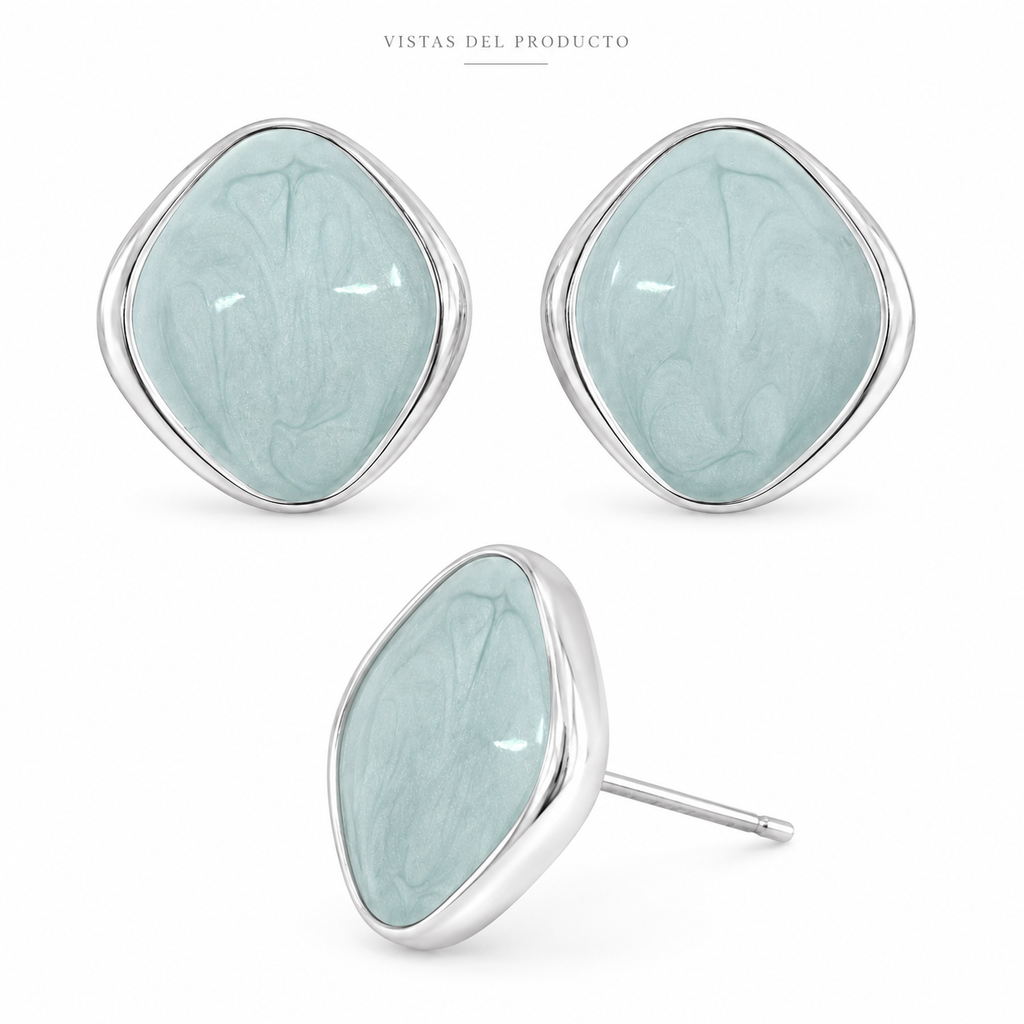 Pendientes Mujer de Latón Chapado en Oro 18K con Poste de Plata S925, Pendientes Hipoalergénicos Ligeros, Diseño Marmoleado Azul, Pendientes Elegantes para Diario, Fiesta y Regalo