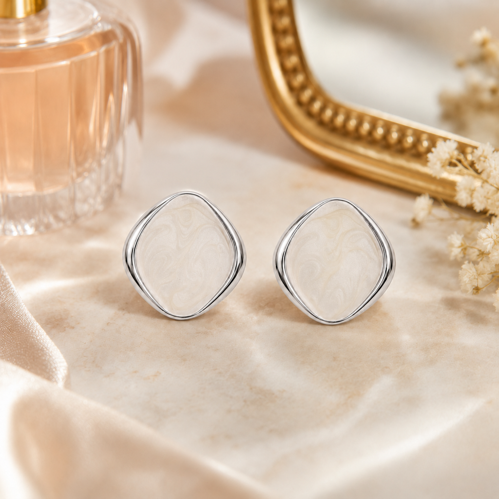 Pendientes Mujer de Latón Chapado en Oro 18K con Poste de Plata S925, Pendientes Hipoalergénicos Ligeros, Diseño Marmoleado Azul, Pendientes Elegantes para Diario, Fiesta y Regalo