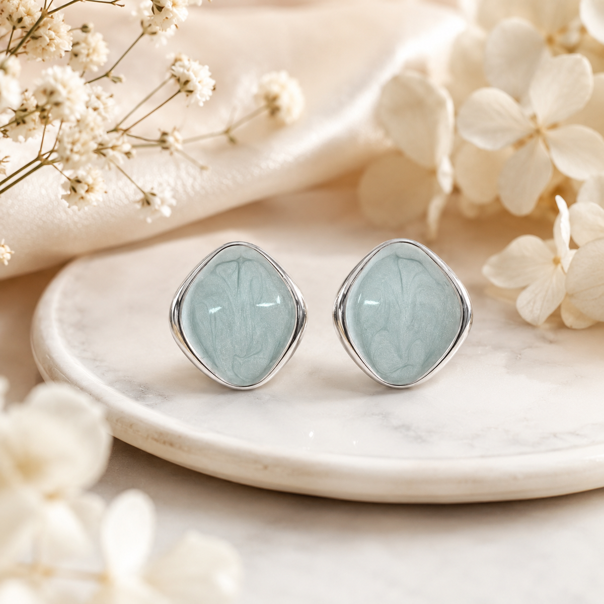 Pendientes Mujer de Latón Chapado en Oro 18K con Poste de Plata S925, Pendientes Hipoalergénicos Ligeros, Diseño Marmoleado Azul, Pendientes Elegantes para Diario, Fiesta y Regalo