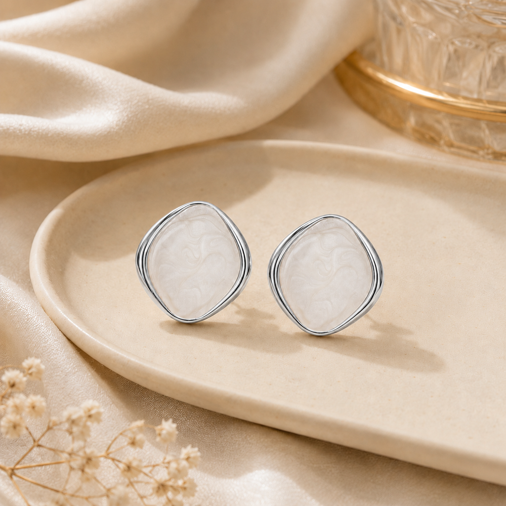 Pendientes Mujer de Latón Chapado en Oro 18K con Poste de Plata S925, Pendientes Hipoalergénicos Ligeros, Diseño Marmoleado Azul, Pendientes Elegantes para Diario, Fiesta y Regalo
