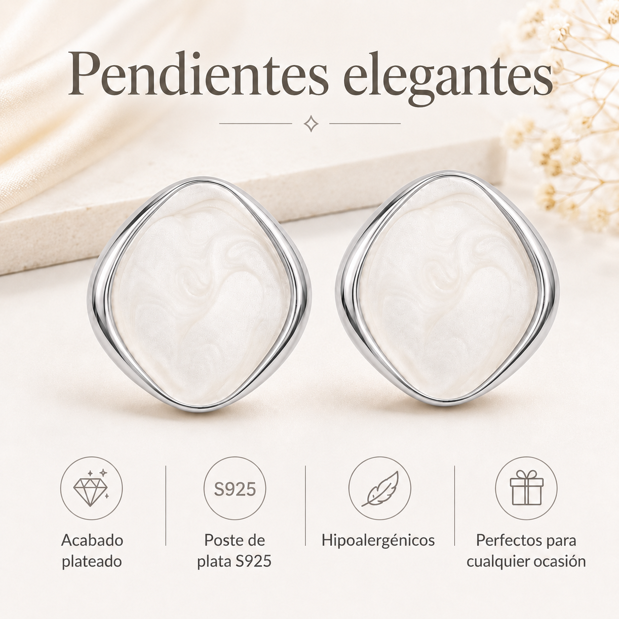 Pendientes Mujer de Latón Chapado en Oro 18K con Poste de Plata S925, Pendientes Hipoalergénicos Ligeros, Diseño Marmoleado Azul, Pendientes Elegantes para Diario, Fiesta y Regalo