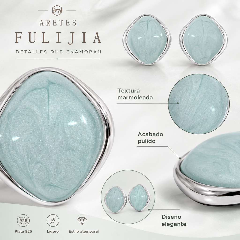 Pendientes Mujer de Latón Chapado en Oro 18K con Poste de Plata S925, Pendientes Hipoalergénicos Ligeros, Diseño Marmoleado Azul, Pendientes Elegantes para Diario, Fiesta y Regalo
