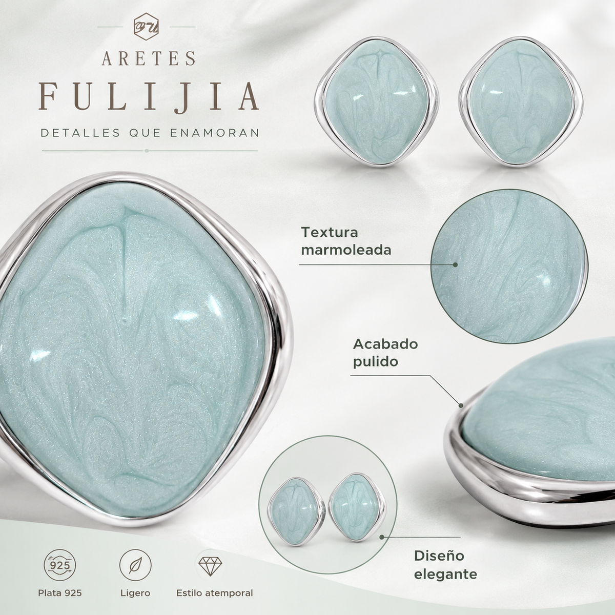 Pendientes Mujer de Latón Chapado en Oro 18K con Poste de Plata S925, Pendientes Hipoalergénicos Ligeros, Diseño Marmoleado Azul, Pendientes Elegantes para Diario, Fiesta y Regalo