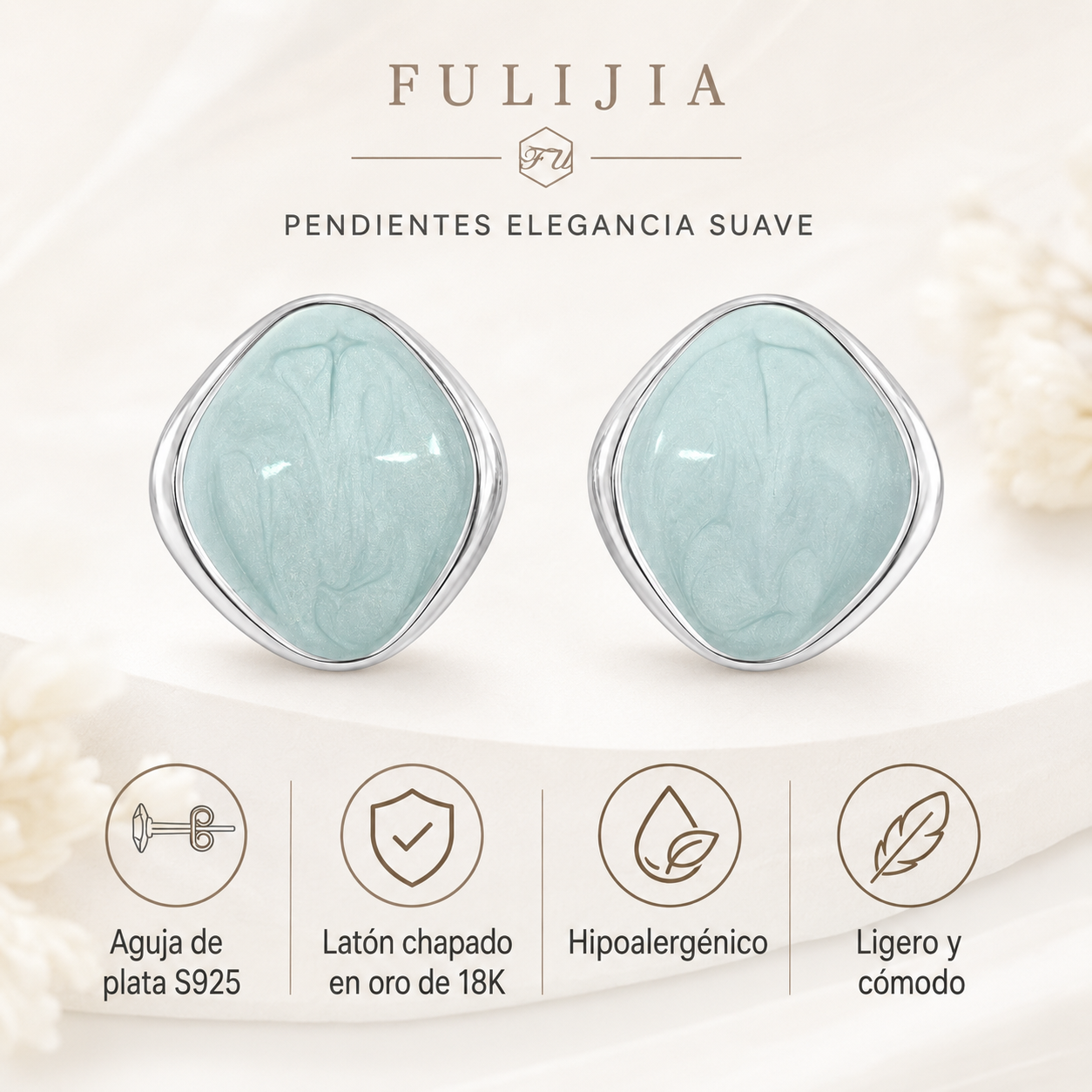Pendientes Mujer de Latón Chapado en Oro 18K con Poste de Plata S925, Pendientes Hipoalergénicos Ligeros, Diseño Marmoleado Azul, Pendientes Elegantes para Diario, Fiesta y Regalo